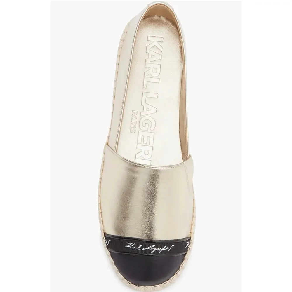 Karl Lagerfeld Paris Gold Metallic Espadrille Flats Size 6 New in Box. $109